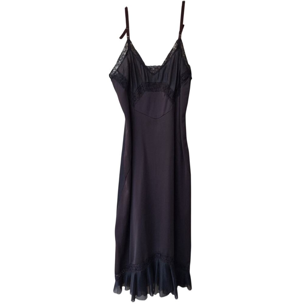 Vintage Tricot Slip Midi Dress Whimsygoth Goth Dark Coquette Lace Black Brown S